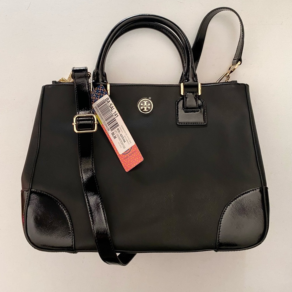 Tory Burch Robinson Black Double Zip Tote